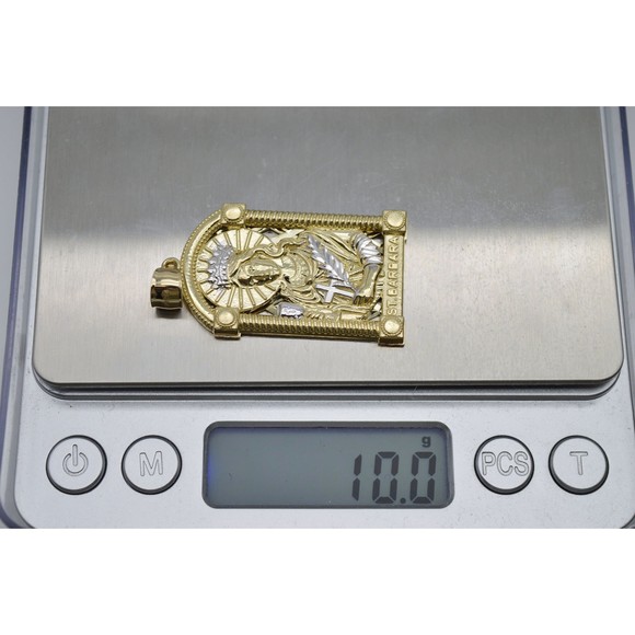 Real Solid 10K Yellow Gold Shiny Medallion St. Barbara Diamond Cut Pendant 10.gr - Picture 7 of 8